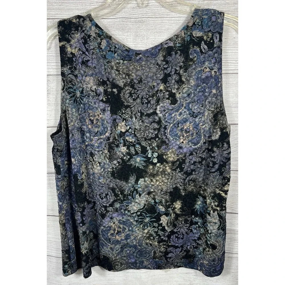 White Stag Women's Sleeveless Floral Textured Tank Top XL Blue Black Casual - Picture 2 of 4